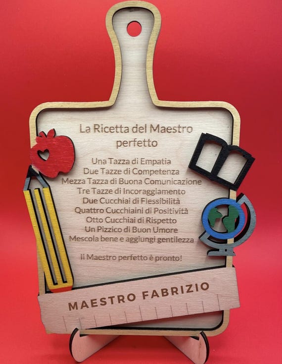End of year gift for teachers: wooden ornament in the shape of a cutting board "The recipe of the perfect teacher"
