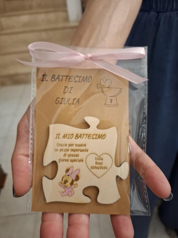 Baby Girl Christening Favors - Wooden Puzzle Magnets