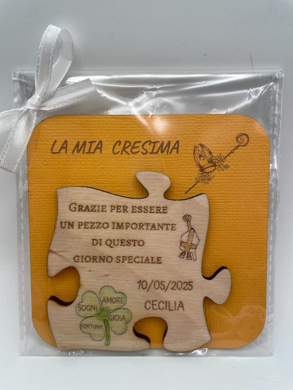 Confirmation favors for girls or boys - Personalized wooden magnets "Quadrifoglio"