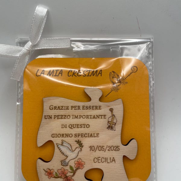 Lembrancinhas de crisma para meninas ou meninos - Ímãs de madeira personalizados "Colomba"