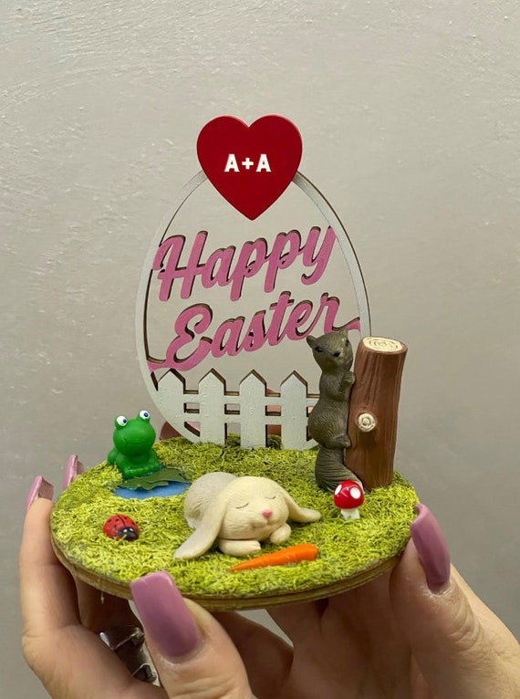 Mini handcrafted Easter landscape customizable with initials (Easter gift idea)