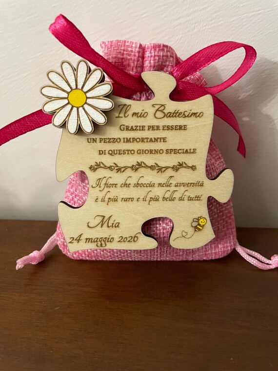 Baptism Favors - Wooden Puzzle Magnets - Daisy (bag)