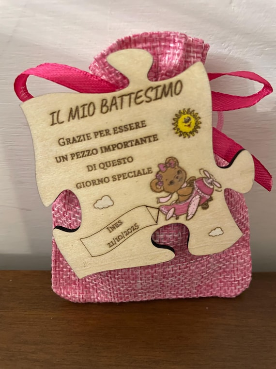 Baptism Favors - Wooden Puzzle Magnets - Teddy Bear (bag)