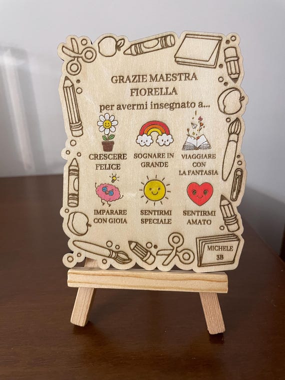 Mini Teacher Picture – Personalized Wood with Dedication + Envelope and Bow