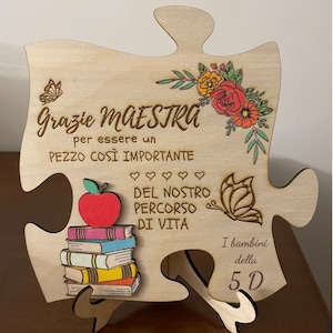 Regalo de fin de curso para profesores: adorno de madera en forma de rompecabezas "Gracias profesora"