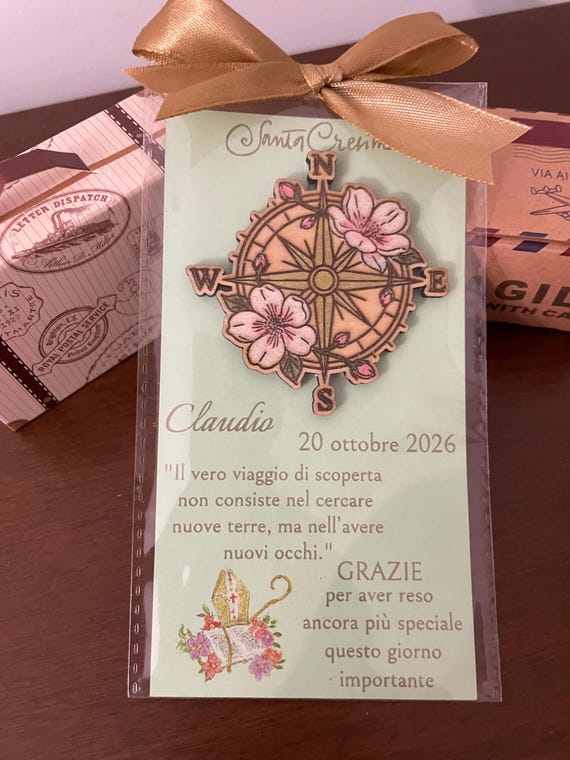 Confirmation Favors/Place Cards for Girls or Boys - "Compass" Wooden Magnet