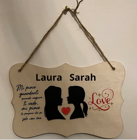 Handcrafted wooden plaque for lovers_ customizable with names (LGBT Valentine's Day gift idea)