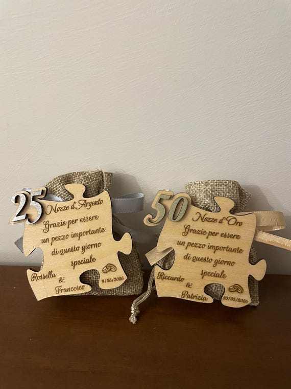 Silver/Golden Wedding Favors - Personalized Wooden Magnets