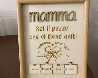 Laser Engraved Wooden Picture "Mom, You Are the Piece That Keeps Us Together" with Puzzle - Perfect Gift for Mother's Day