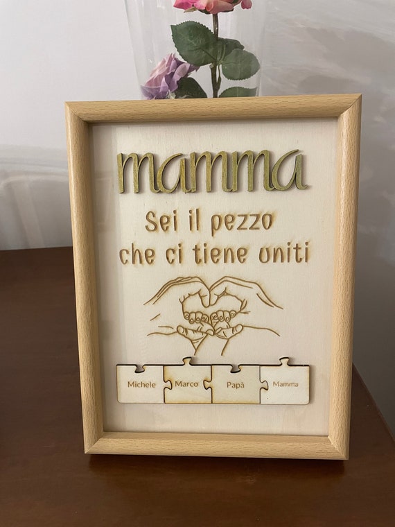 Laser Engraved Wooden Picture "Mom, You Are the Piece That Keeps Us Together" with Puzzle - Perfect Gift for Mother's Day