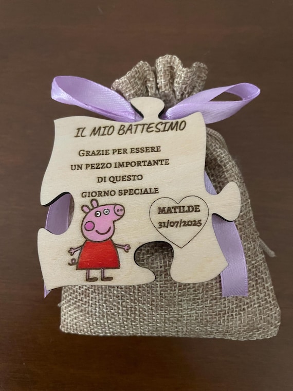 Baptism Favors - Wooden Puzzle Magnets - Pig (Bag)