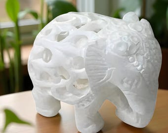 手彫りの白い大理石の象の像セット：伝統的な室内装飾 - Etsy 日本