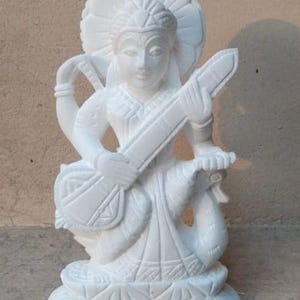 White Alabaster saraswati ji Idol Hindu Goddess Saraswati Statue on Swan, Art & Wisdom marble idol