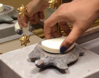 Jabonera de tortuga de esteatita tallada a mano – Decoración de baño bohemia