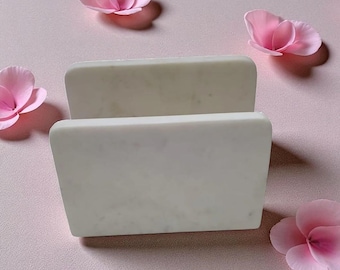 Handcrafted White Marble Napkin Holder: Elegant Kitchen & Table Decor