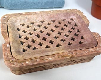 Jabonera de mármol y esteatita, accesorios de baño hechos a mano, decoración de piedra natural