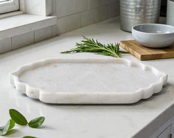 Handcrafted White Marble Tray | Natural Stone Serving & Vanity Tray | Minimalist Luxury Home Décor