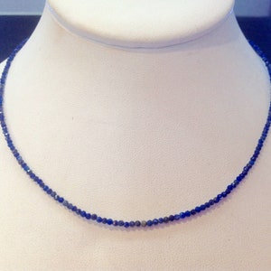 Dainty Lapis Lazuli Natural Stone Faceted Beaded Necklace /Choker Adjustable Length