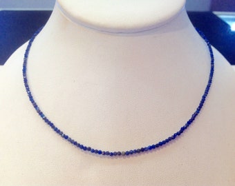 Dainty Lapis Lazuli Natural Stone Faceted Beaded Necklace /Choker Adjustable Length
