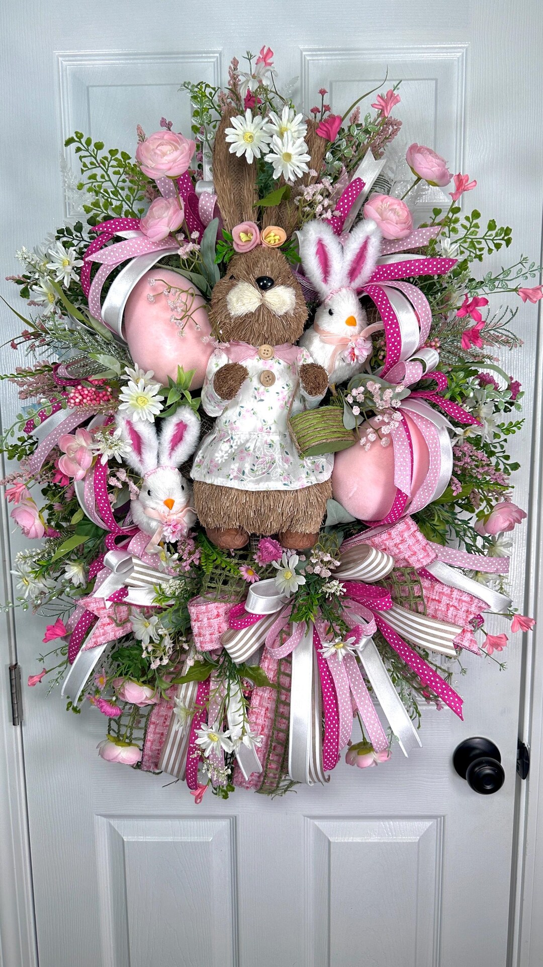 Luxury Pink Easter Bunny Wreath – Handmade Spring Front Door Decor With ...