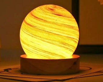 3D crystal ball night light, galaxy space globe, dimmable bedside lamp, wooden base, personalized gifts, sunset