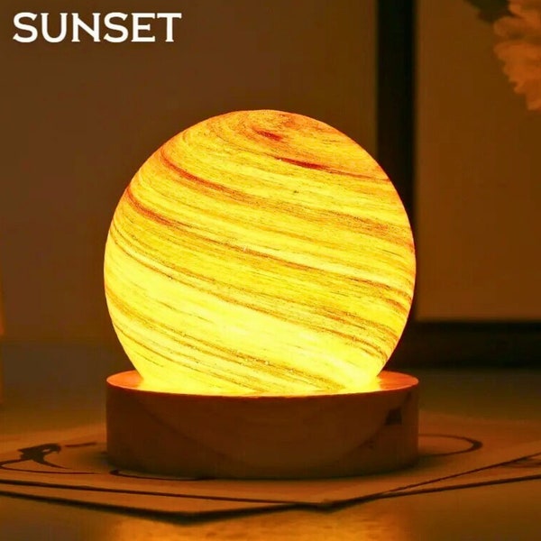 3D crystal ball night light, galaxy space globe, dimmable bedside lamp, wooden base, personalized gifts, sunset