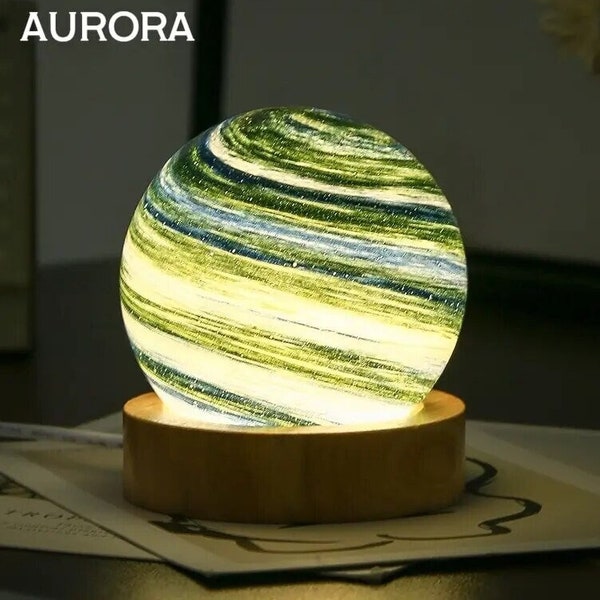 3D crystal ball night light, galaxy space globe, dimmable bedside lamp, wooden base, personalized gifts, aurora