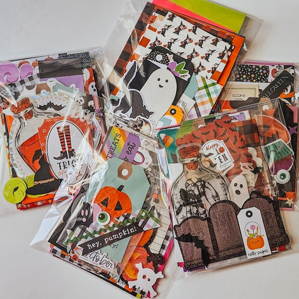 Halloween Junk Journal and Craft Mini Kit, 30+ Halloween Crafty Items, Junk Journal Kit, Mystery Halloween Craft Kit, Sweet and Spooky