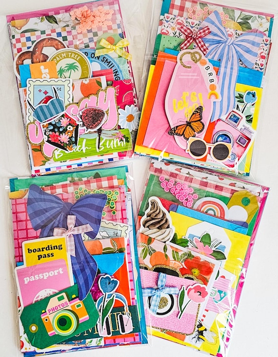 Summer Ephemera and Crafting Mini Kit, Summer Scrapbooking, Pops of Color Paper, Summer Mini Craft Kit, Summer Junk Journal Kit