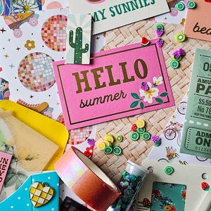 Summer Mystery Junk Journal Kit, Summer Break Crafting Kit, Summer theme scrapbooking kit, 100+ Pieces, Summer Crafts