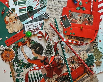 Christmas Junk Journal Kit, Christmas Craft Kit, Over 65 Items, Traditional Christmas Color Crafting Kit, Junk Journal kit, Christmas Cards