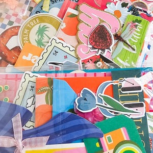 Summer Ephemera and Crafting Mini Kit, Summer Scrapbooking, Pops of Color Paper, Summer Mini Craft Kit, Summer Junk Journal Kit image 2