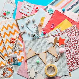 100+ NEW Items Junk Journal Mystery Kit, Grab Bag- for scrapbooking, card making, crafting, junk journals, planners and more. READY To SHIP