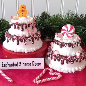 Tiered Tray Decor, Fake Mini Christmas Cake, Mini Cakes Gingerbread, Fake Cake Peppermint,Tiered Cake Kitchen Decor,Photo Props,Fake Cupcake