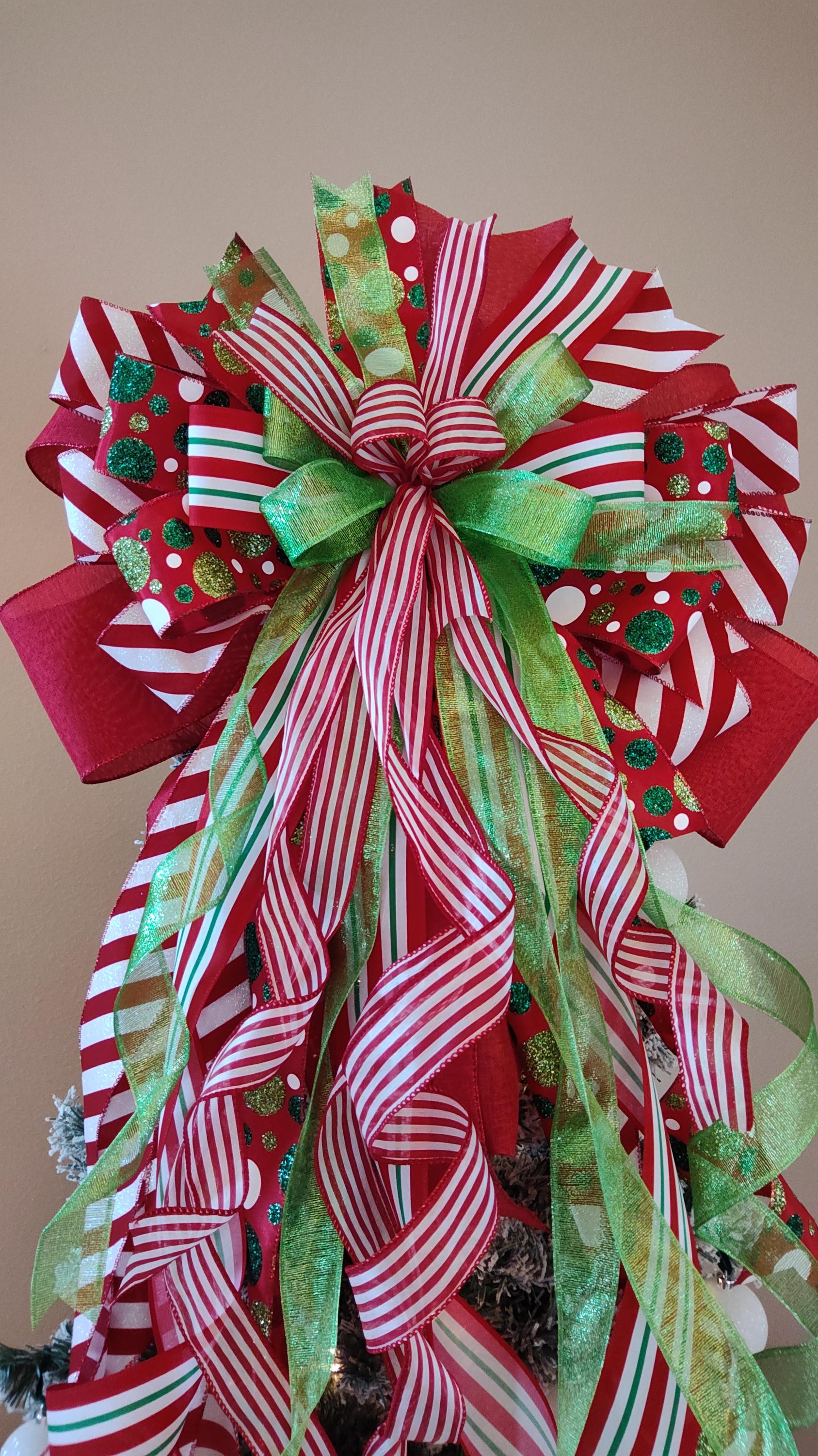 Christmas Tree Topper Bow, Monster Bow, Lime Green Bow Red Tree Topper ...