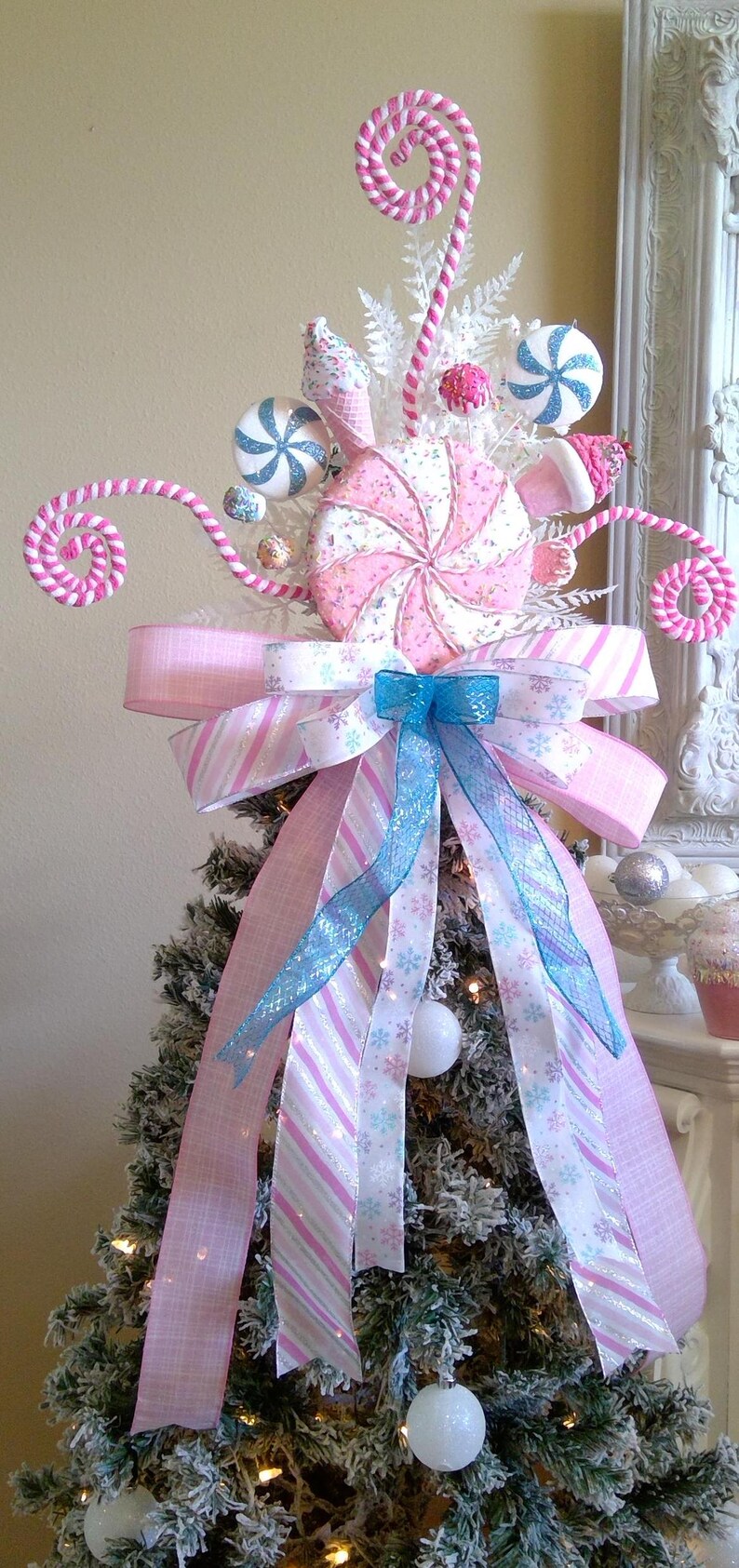 Christmas Tree Topper, Candy Tree Topper, XL Tree Toper, Pink Tree