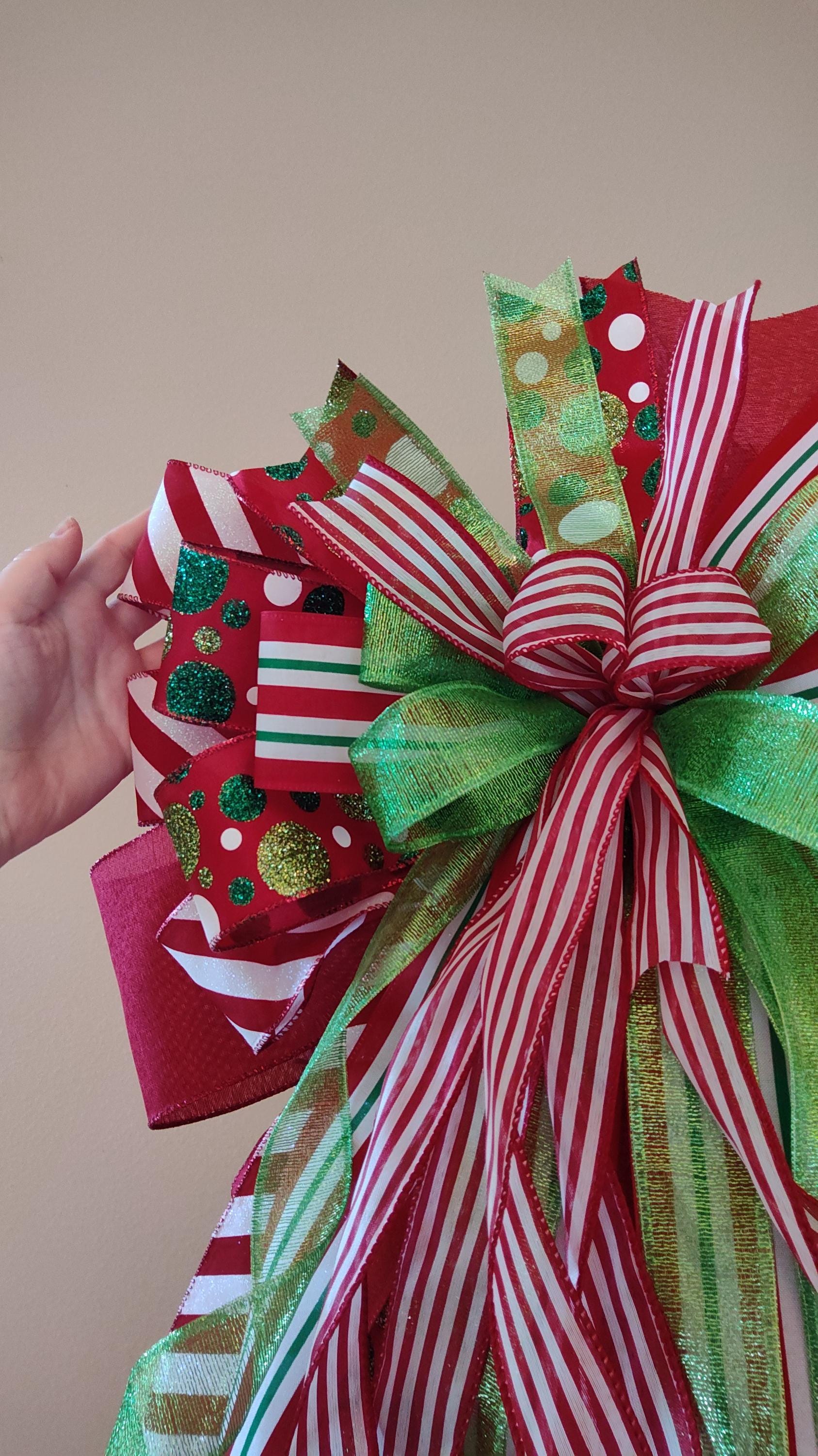 Christmas Tree Topper Bow, Monster Bow, Lime Green Bow Red Tree Topper ...