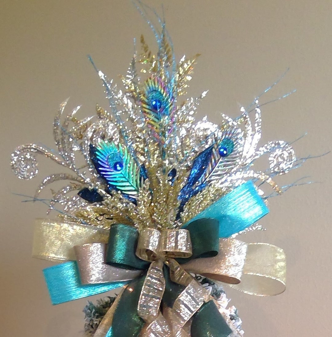 Peacock Christmas Tree Topper Blue Green Peacock Tree Etsy