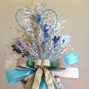 Peacock Christmas Tree Topper, Blue, Green Peacock Tree Topper, XL Tree Topper, Winter Tree Topper, Peacock Feather Elegant Tree Topper