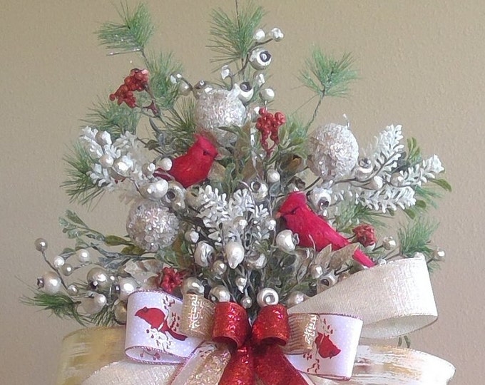 Christmas Tree Topper, Red Cardinal Tree Topper, XL Tree Topper, Winter