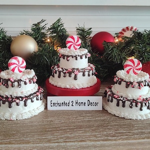 Tiered Tray Decor, Fake Mini Christmas Cake, Mini Cakes Gingerbread, Fake Cake Peppermint,Tiered Cake Kitchen Decor,Photo Props,Fake Cupcake