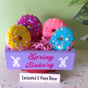 Tiered Tray Decor Spring, Faux Donuts, Tiered Tray Decor,Fake Donut crate, Cocoa Bar,Gift, Shelf Sitter,Wood Crate, Easter Tiered Tray decor