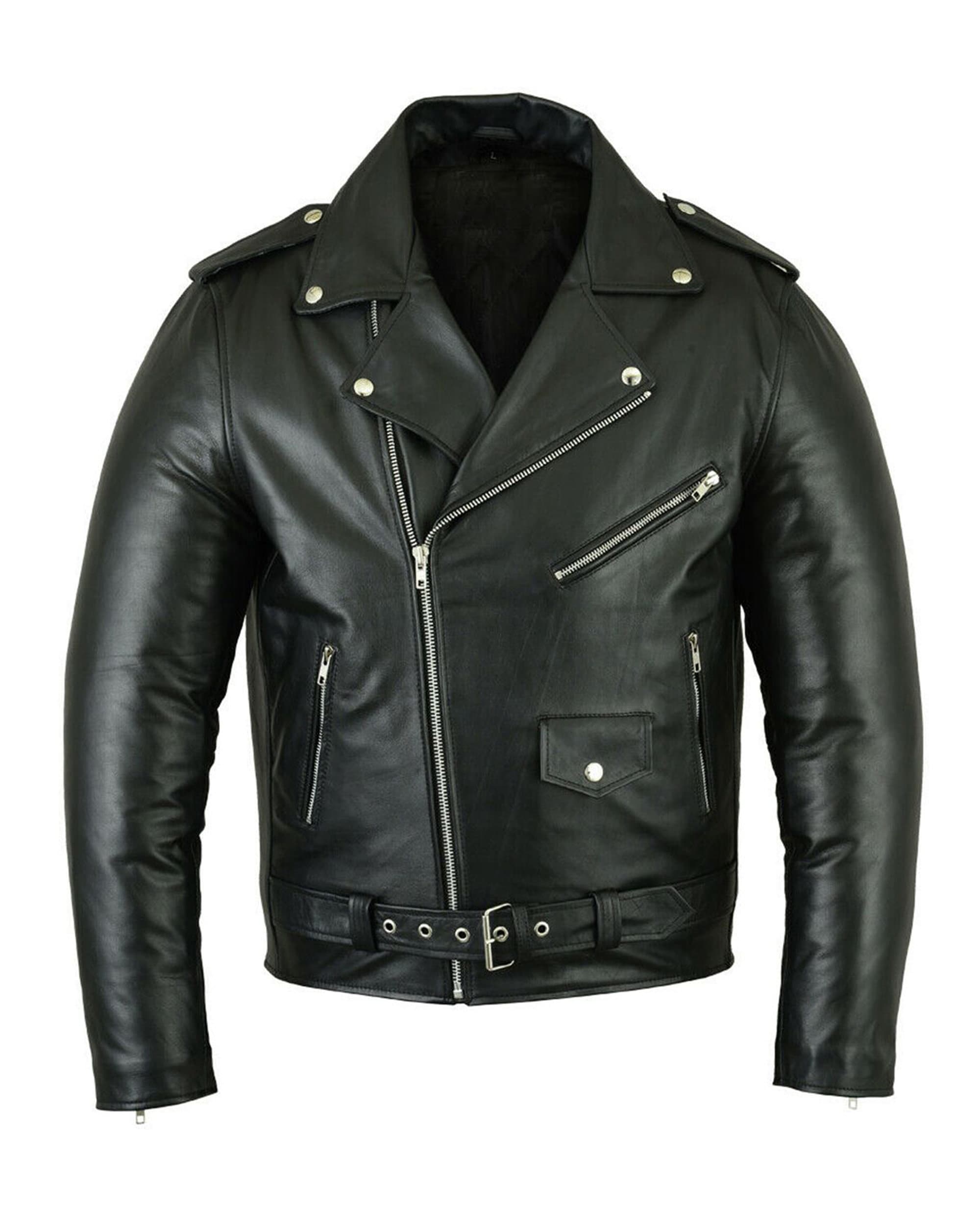 Real Leather Brando Style Classic Retro Biker Jacket, Sheepskin Leather ...