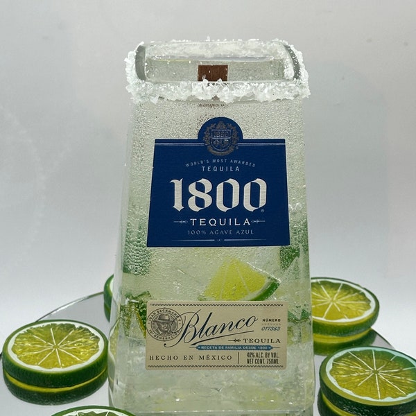 1800 Blanco Tequila clear gel candle looks like a delicious margarita! Wood wick, fresh scent. Glows when burned. Great gift or bar decor.
