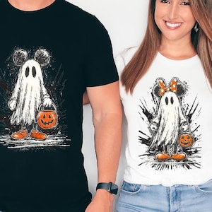 Comfort Colors® Mickey Minnie Halloween Couple Shirts, Mickey Ghost Shirt, Minnie Ghost Shirt, Spooky Season Shirt, Disney Halloween Shirt
