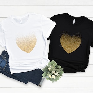 Glitter Effect Heart Shirt | Valentines Day T-Shirt | Toddler Girl Valentines Day Shirts | Cute Little Valentine Shirt Gift for Her