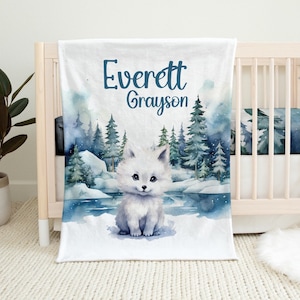Arctic Baby Blanket, Custom Plush Newborn throw, Gift for baby, Personalized minky blanket, Customized polar nursery decor, baby name item