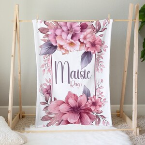 Pink Floral Baby Blanket, Personalized Girl Baby Blanket, Custom Baby Blanket, Flower Baby Blanket, Baby Name Blanket, Baby Blanket