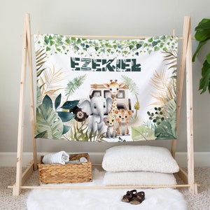 Safari Baby Blanket, Personalized Baby Blanket, Gender neutral Minky Blanket, Animal Baby Blanket, Baby Name Blanket, Name announcement