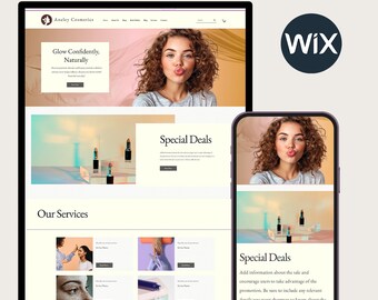 Plantilla de sitio web de Wix Cosmetic para estudios de cosmética, maquilladores y comercio electrónico de cosméticos. Sitio web de Wix, sitio web de maquillaje, sitio web de estudio de Wix.